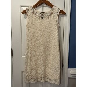Daisy Fuentes Linen Lace Floral Sleeveles Shift Dress Linen S Bohemian Romantic